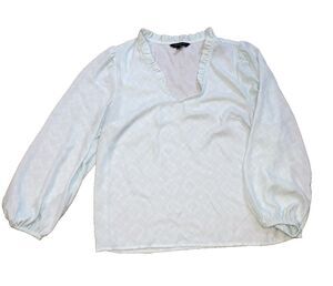 Banana Republic Womens M Ruffle V-Neck Sheer Light Green Flowy Top Office Chic
